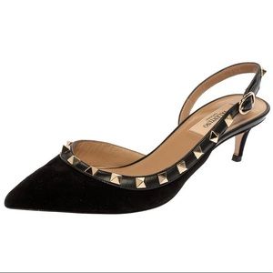 Valentino Rockstud Black Suede Half D’Orsay Slingback 37.5